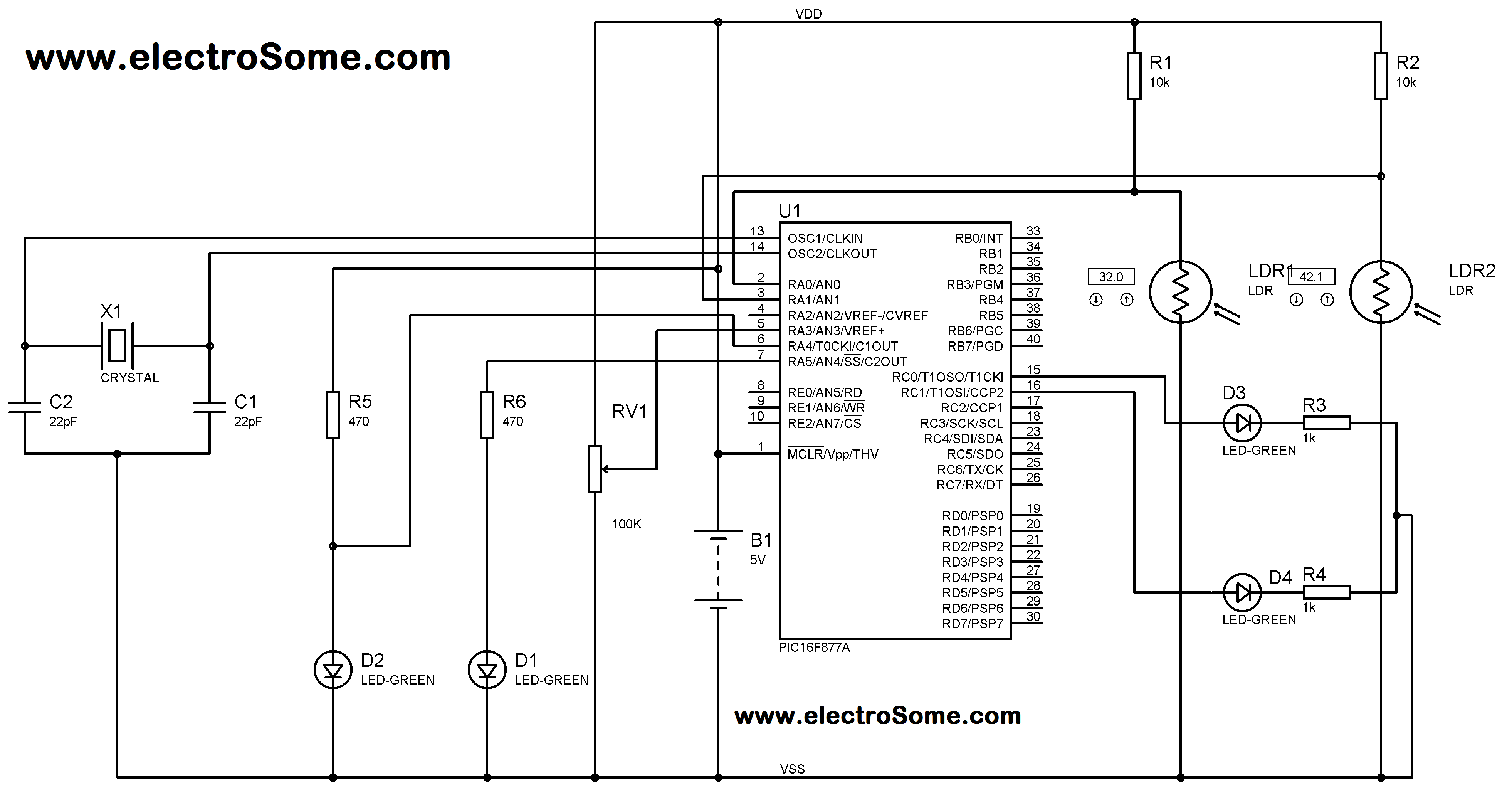 Using Analog Comparator in PIC Microcontroller Circuit Diagram