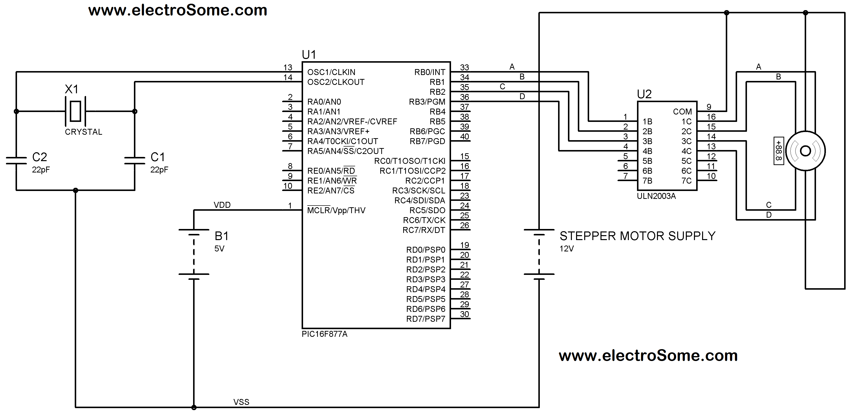 Interfacing Unipolar Stepper Motor with PIC Microcontroller using ULN2003