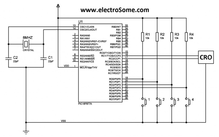 Using Internal PWM Module PIC Microcontroller Circuit Diagram