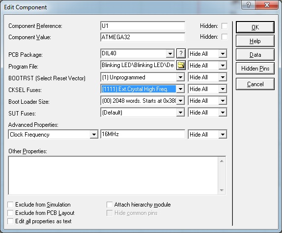 Atmega32 – Proteus Settings