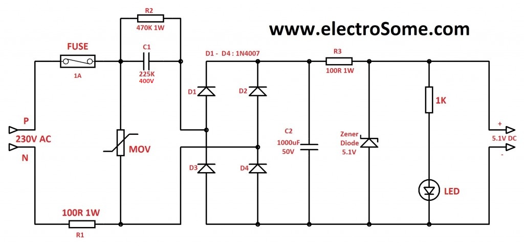 Capacitive Transformer Less Low Cost DC Power Supply or Capacitor Power Supply