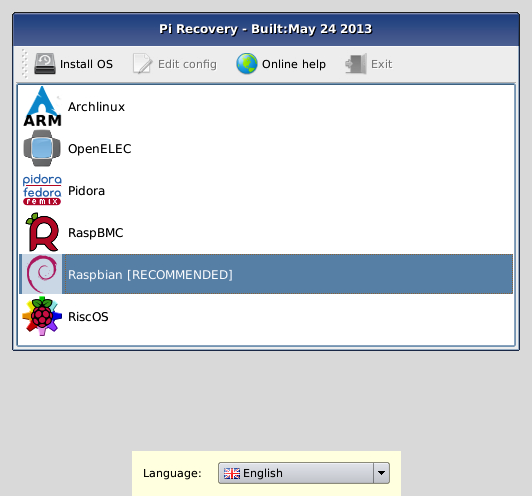 Main OS Selection Menu – Raspberry Pi