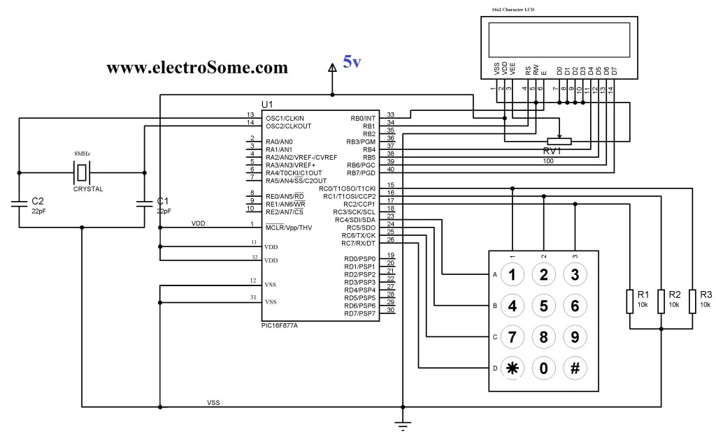 Matrix Keypad with MikroC Library – Circuit Diagram