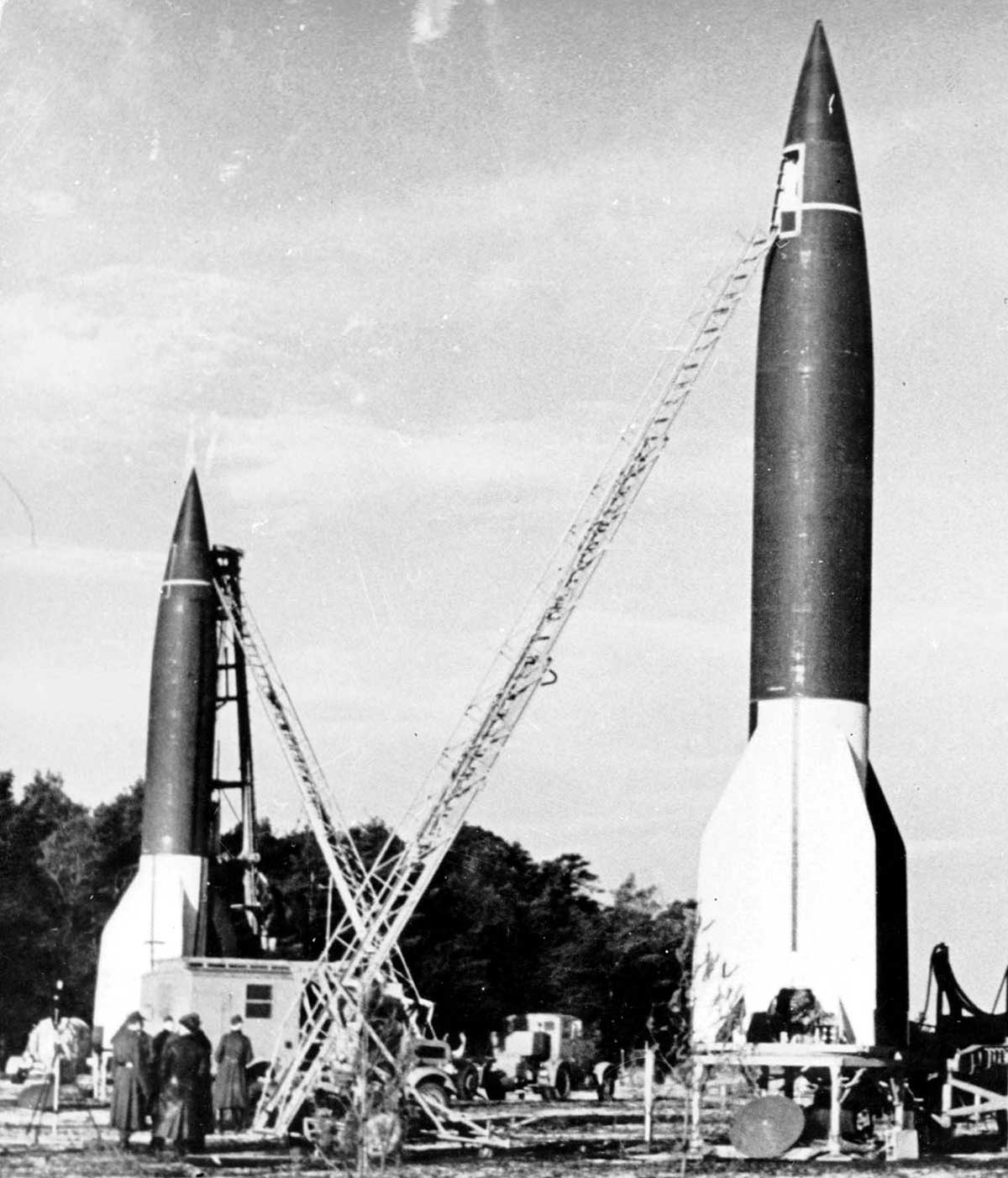 V-2 rockets on their first launch pads in Germany, 1942 (Image: Mary Evans Picture Library)